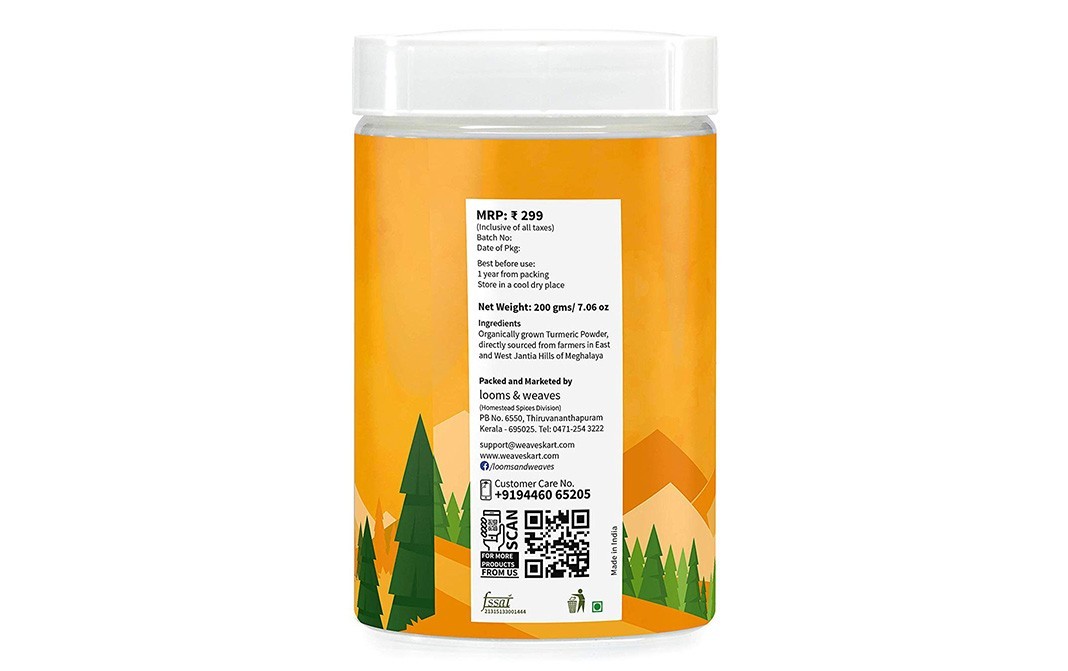 Looms & Weaves High Curcumin Lakadong Turmeric Powder   Jar  200 grams
